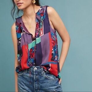 Anthropologie Maeve Anderson Patchwork Floral Color Block Blouse